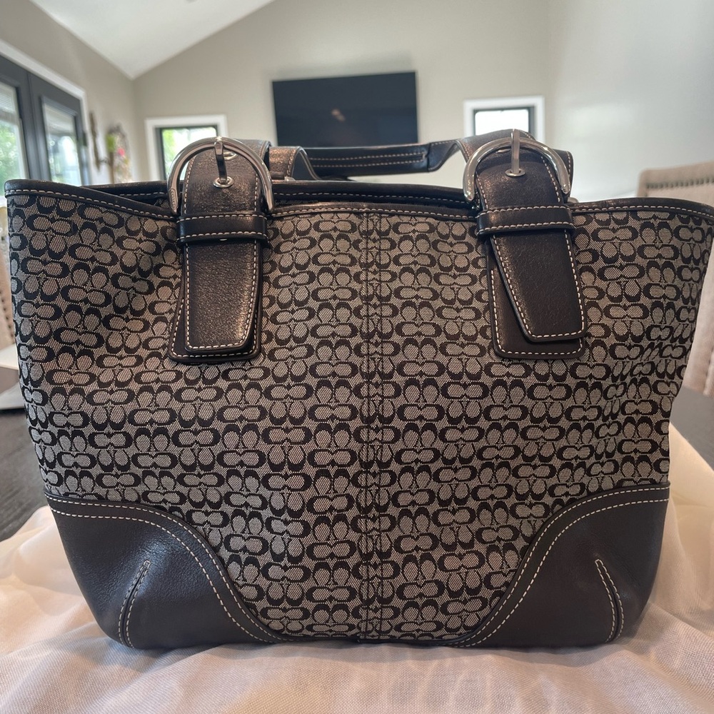 Coach Black and Gray Patterned Tote